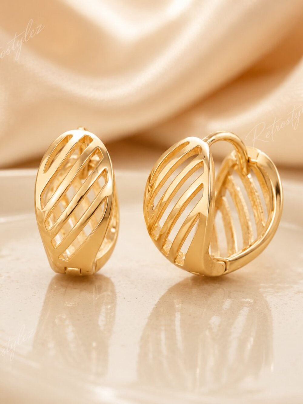14K Gold Womens Small Wavy Rippled Hoop Earrings Ladies New 14 K Silver Jewelry